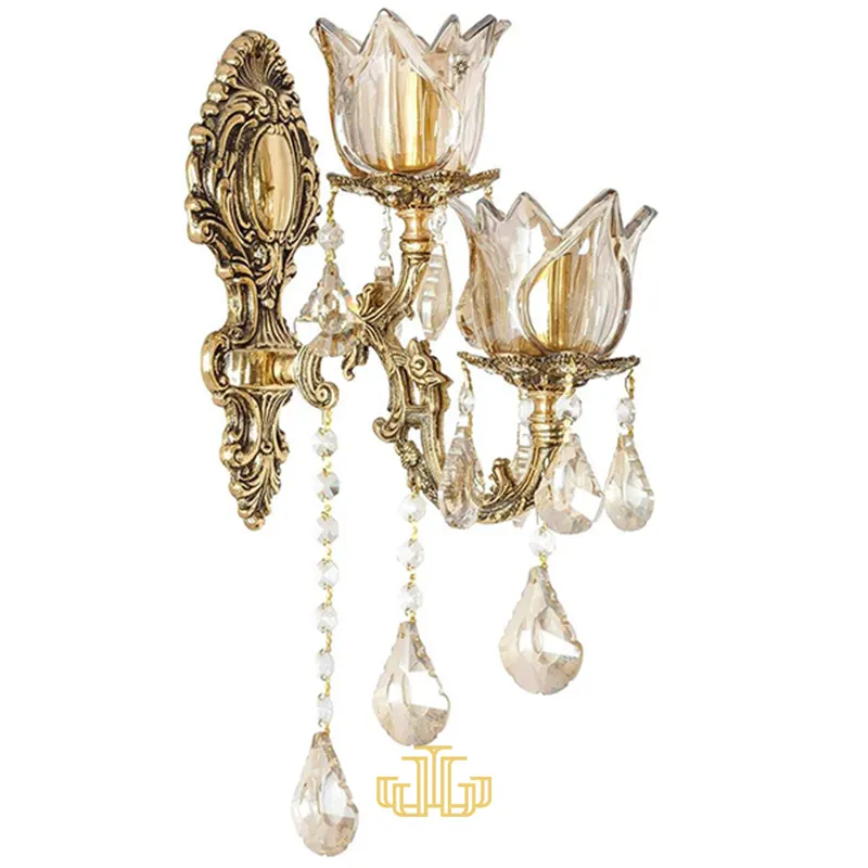 دیوار کوب تمام برنز دو شعله دو گل کوچیک 2025/2